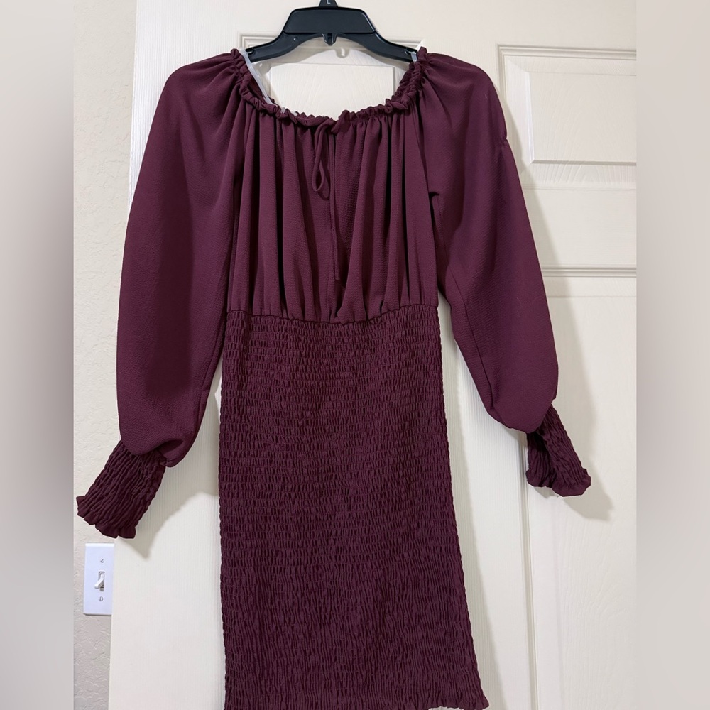 Off Shoulder Burgundy Dress - Size S